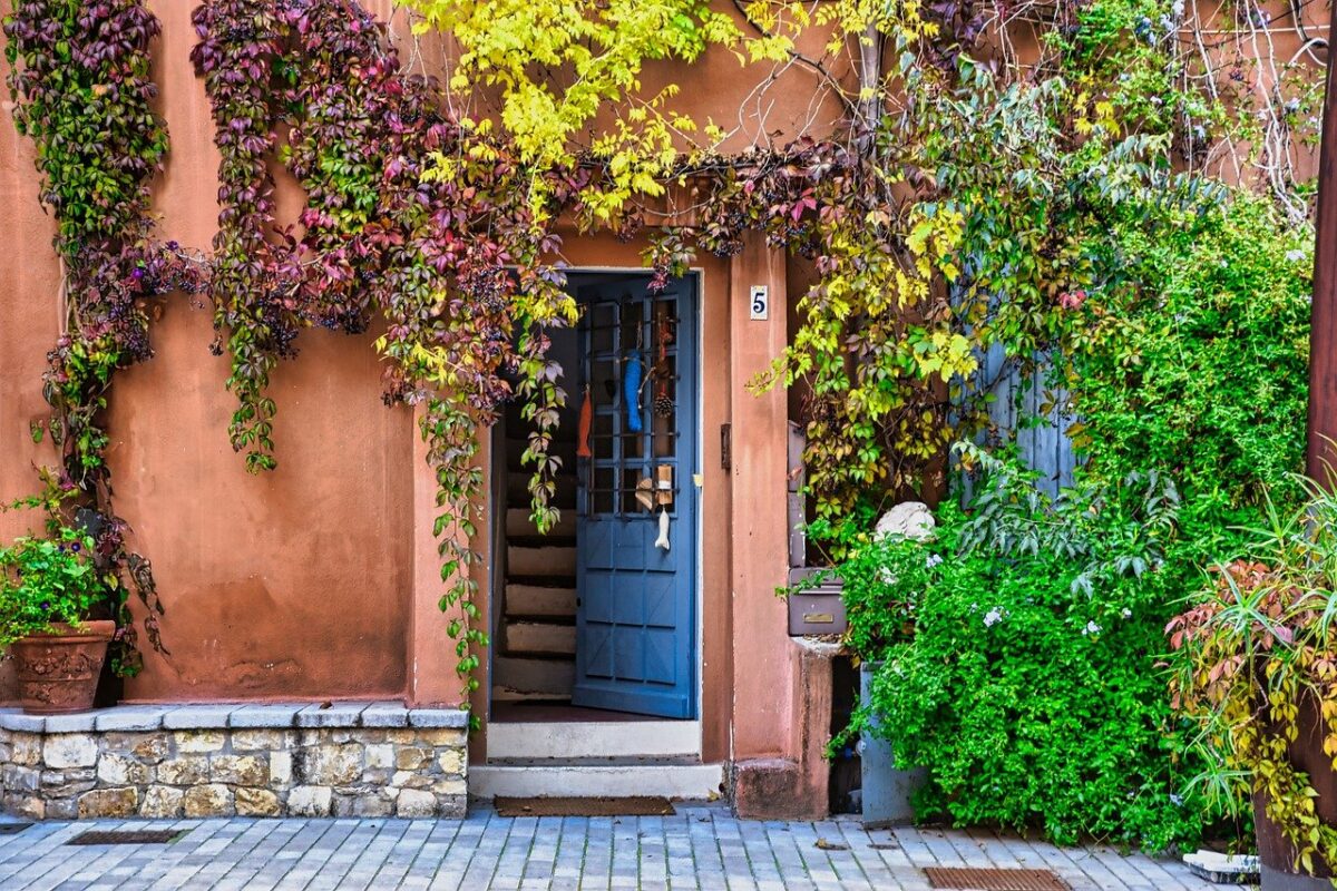 door, building, vegetation