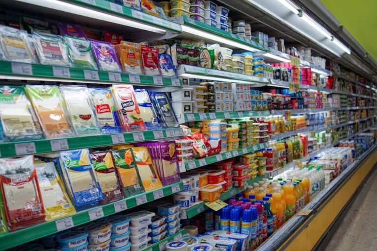 Supermarket shelves full of products with green marketing claims