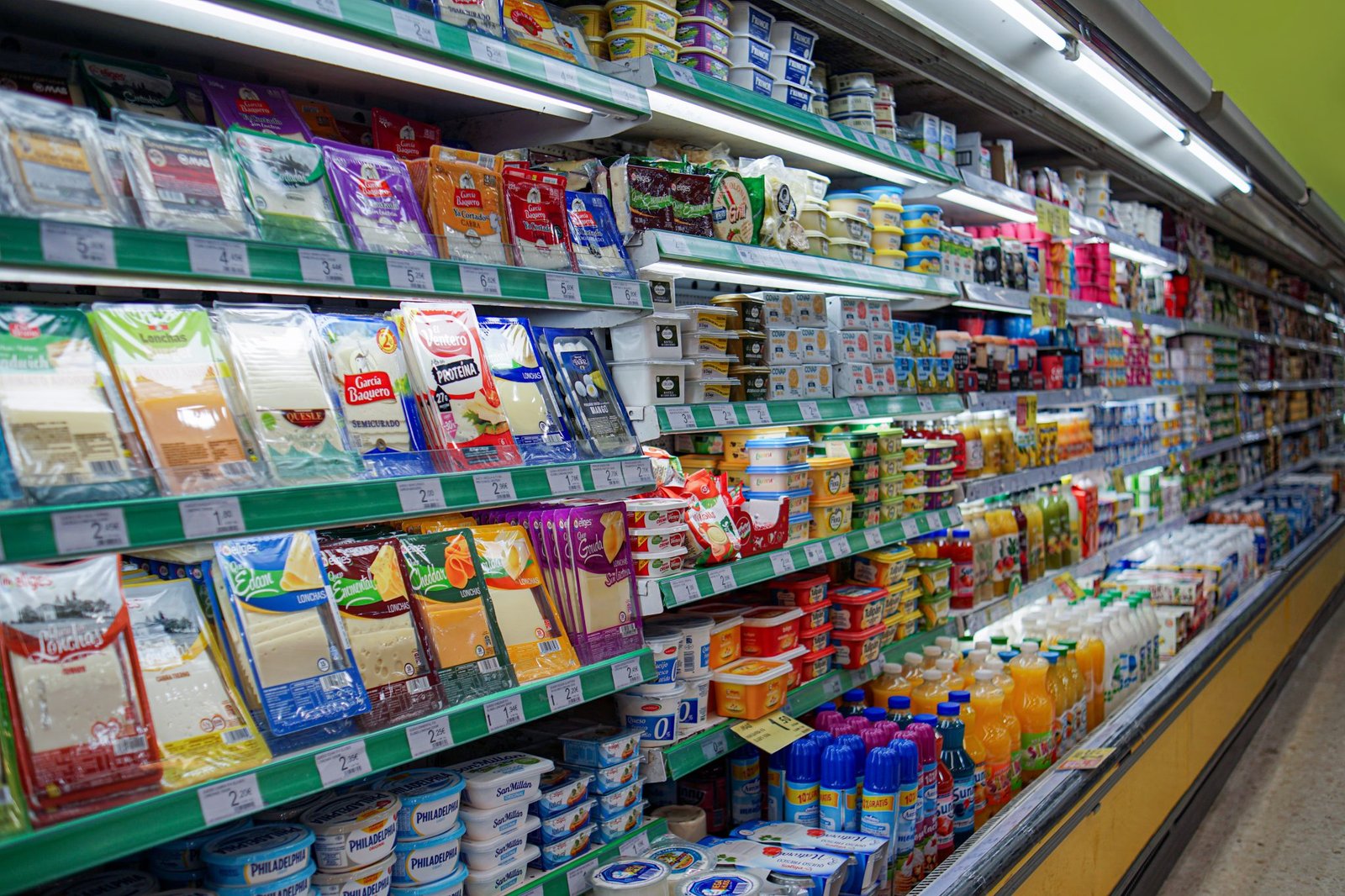 Supermarket shelves full of products with green marketing claims