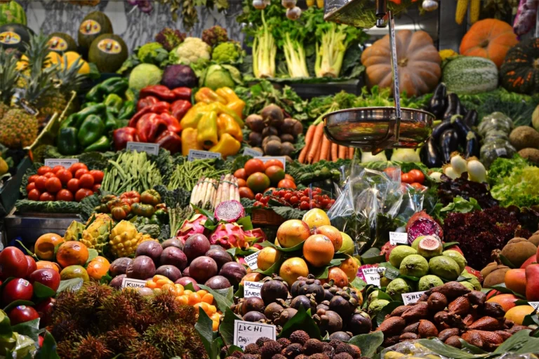 Reusable bag of fresh market vegetables for budget sustainable living